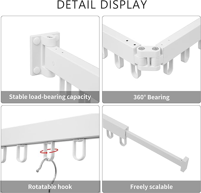 Clothes Drying Rack Wall Mounted, Laundry Drying Rack Collapsible, Space Saving Wall Drying Rack Clothing Foldable, Tri-Fold Retractable Rack Outdoor Indoor with 18 Hooks(White，Loop-Shape Hooks)-Ruum Studio Home