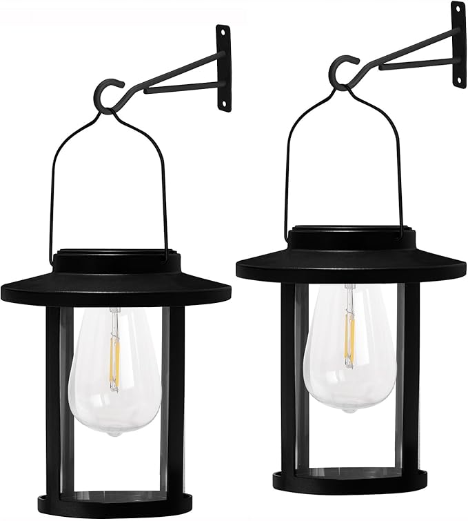 Solar Lantern Outdoor,Hanging Solar Lights Waterproof,Outdoor Wall Light Fixtures wiht Bulb,Outside Porch Lights Wall Mount for Front Garage Chicken Coop Farmhouse,2 Pack-Ruum Studio Home