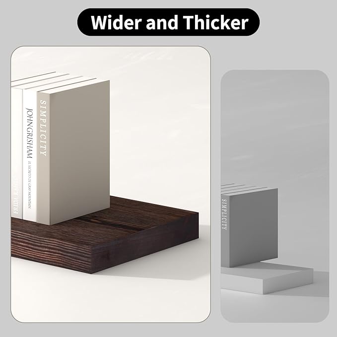 SAUMONIERES Floating Shelves 8 Inch Deep Solid Wood Wide Wall Shelf Set of 2 Wall Mounted for Bedroom Bathroom Living Room Kitchen, 24 Inch Walnut-Ruum Studio Home