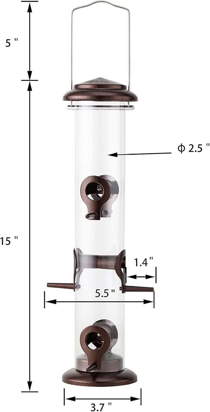 iBorn Metal Bird Feeder Hanging Wild Bird Seed Feeder for Mix Seed Blends Heavy Duty All Metal Coffee Finish,14 Inch 6 Port,Pack of 2-Ruum Studio Home