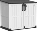 Vixzen 233 Gallon Larger Outdoor Deck Box,Lockable Resin Waterproof Storage Box,UV Resistant,Weather Resistance,Outside Storage Bin for Gardening Tools,Pool Supplies, Black and White-Ruum Studio Home