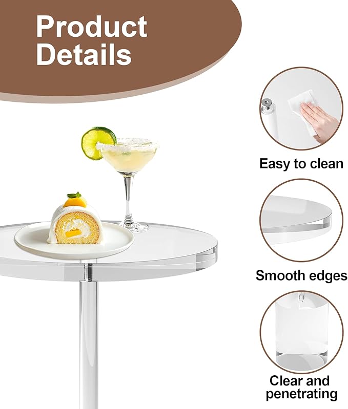 Acrylic End Table, Modern Minimalist Acrylic Side Tables, Clear Side Table for Living Room, Bedroom, Office, Drink Table (12" D x 12" W x 21" H, Transparent)-Ruum Studio Home