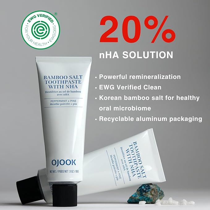Bamboo Salt Toothpaste with nHA | Fluoride Free, Nano Hydroxyapatite, Remineralizing, Sensitive Teeth, Whitening - Dentist Recommended Oral Care - Pepperming & Pine Flavor, 3 Fl Oz 1 Pk-Ruum Studio Home