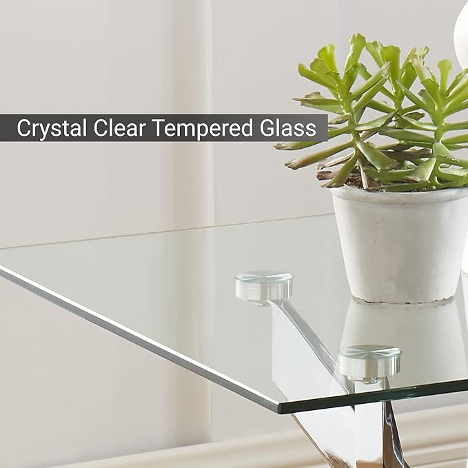 Modern Style Square Side Table with Tempered Glass Top and Metal Tubular Legs, Silver 20”Dx20”Wx22”H-Ruum Studio Home