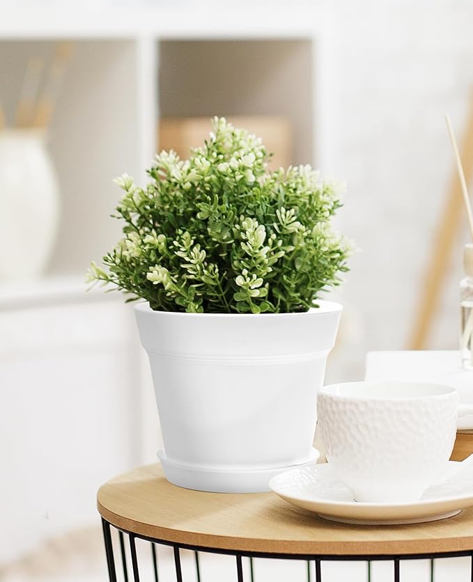 homenote Plant Pots,6 Inch Flower Pots for Plants Plastic Planters for Indoor with Multiple Drainage Holes and Trays, for All Home Garden Flowers Succulents,Outdoor(White&Red,16 Pack)-Ruum Studio Home