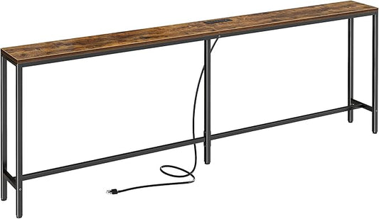 SUPERJARE 78.7 Inch Console Table with Outlet, Sofa Table with Charging Station, Narrow Hallway Entryway Table, Behind Couch Table, for Living Room, Rustic Brown-Ruum Studio Home