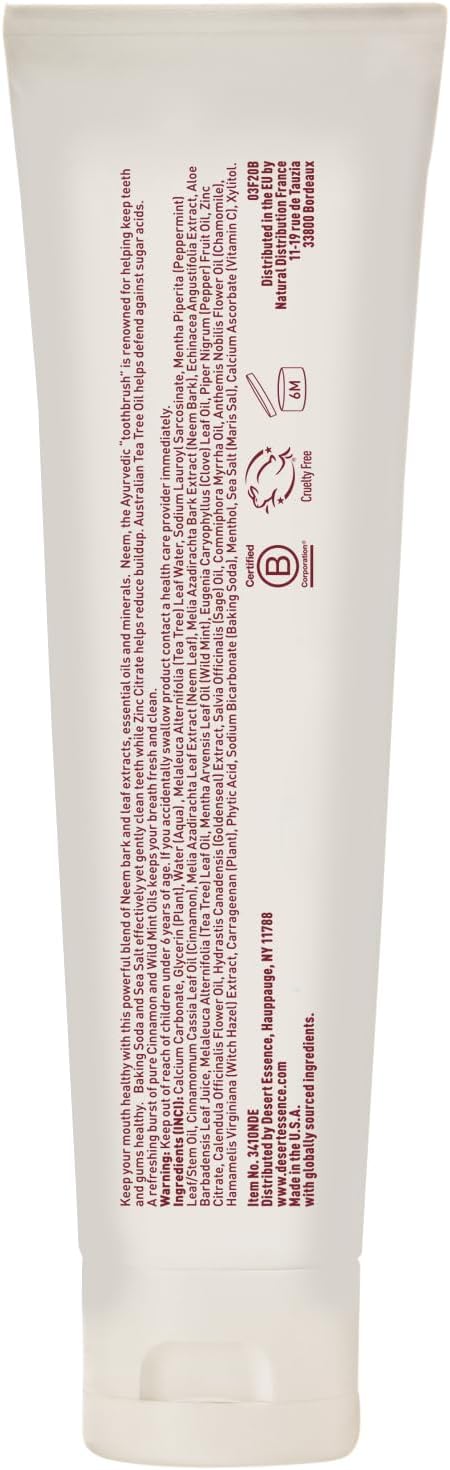 Desert Essence Natural Neem Toothpaste - Cinnamint - 6.25 Oz - Pure Essential Oil - Baking Soda - Complete Oral Care - Sea Salt - Refreshing Taste - Promotes Buildup Reduction-Ruum Studio Home