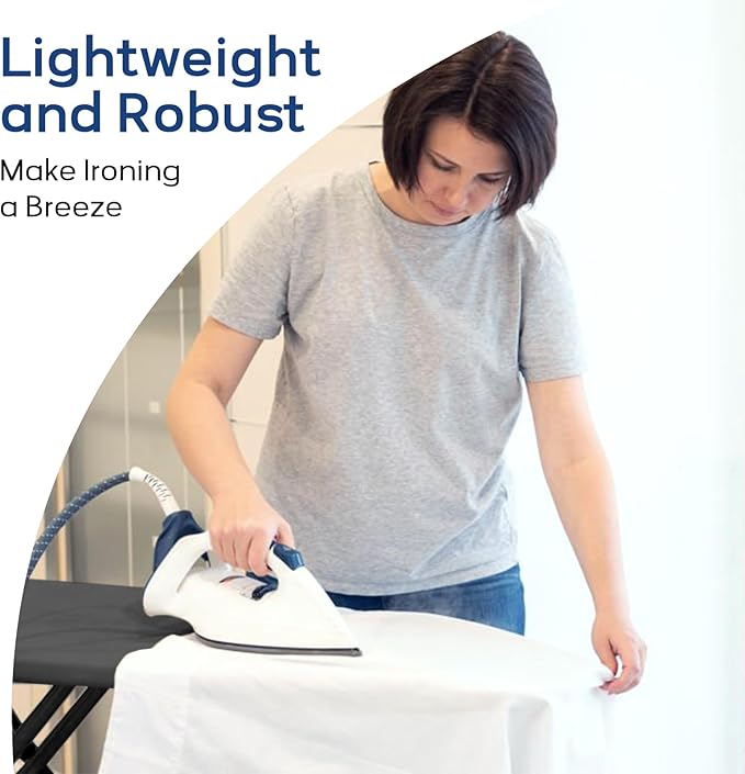 Ironing Board 43x13 with Iron Rest, RAINHOL Compact Iron Board Full Size with Thick Cover and Pad, Easy Storage Hanger with Heat-Resistant Silicone Pad, Space Saving and Height Adjustable, Black-Ruum Studio Home