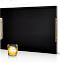 22 Inch Rectangle Black Ottoman Tray with Gold Metal Handles, Extra Large Wooden Serving Tray for Living Room, Coffee Table, Kitchen & Hosting-Ruum Studio Home