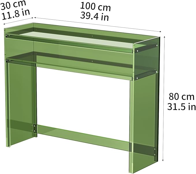 Acrylic Console Table, Entryway Table with Storage Shelves (Green)-Ruum Studio Home