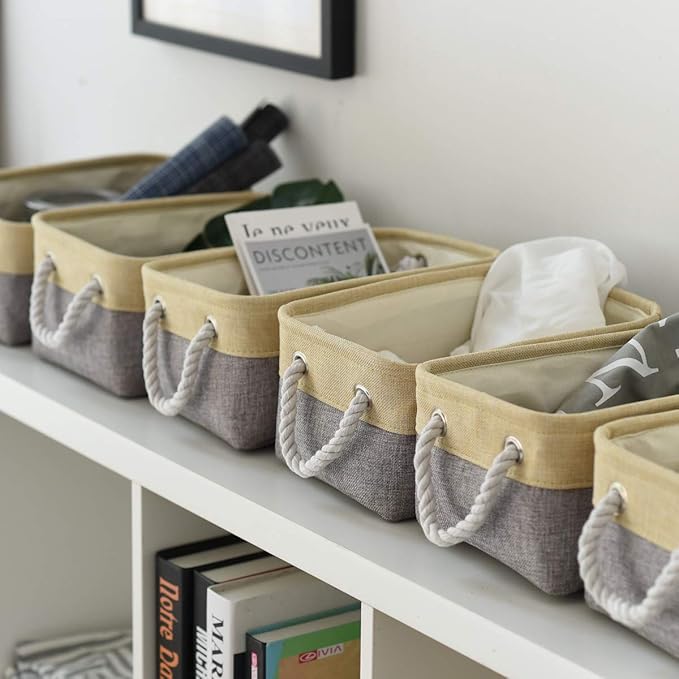 TheWarmHome Storage Baskets for Organizing - 11.8x7.8x5.2 inch Small 6 Pack Storage Bins for Shelve, Farbic Storage cubes Organizer for Baby Toys Nursery (Gold & Grey)-Ruum Studio Home