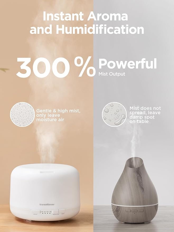 InnoGear 500ml Essential Oil Diffuser with Remote Control, Premium Ultrasonic Aromatherapy Diffusers Scent Humidifier Vaporizer Auto-Off Timer for Large Room Home, Basic White-Ruum Studio Home