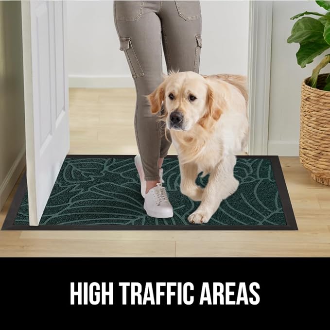 GORILLA GRIP 100% Waterproof All-Season WeatherMax Doormat, 34x58, US Designed Natural Rubber, Stain and Fade Resistant, Low Profile Indoor Outdoor Door Mats, Easy Clean Patio Mat, Green Palm-Ruum Studio Home