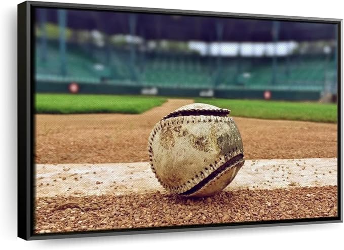 ElephantStock Baseball In Stadium Wall Art - Horizontal Framed Canvas - 1-Piece Living Room Wall Decor - Car Photography Canvas Print - Brown and Beige Decor for Wall - 25" X 17"-Ruum Studio Home