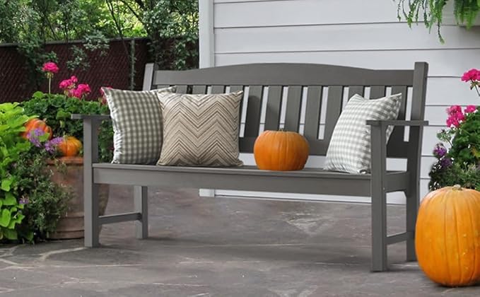 Psilvam 3-Person Outdoor Memorial Bench, All-Weather Poly Lumber Garden Bench, Rot-Resistant Outdoor Patio Bench for Park,Porch,and Church(Grey)-Ruum Studio Home