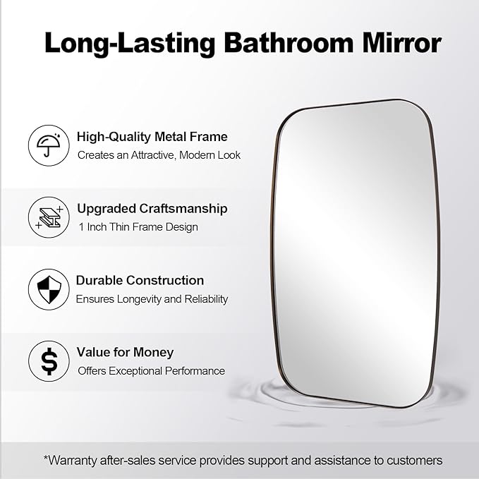 ANDY STAR Bronze Bathroom Mirror, 24x32 Oblong Vanity Mirror with Stainless Steel Metal Frame, Oil Bronze Oval Mirror for Over Sink, Modern Anti Rust Wall Mounted-Ruum Studio Home