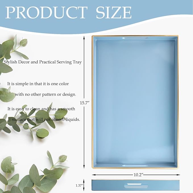 Spsyrine Blue Decorative Serving Tray with Handles, Elegant Plastic Coffee Table Tray for Ottoman, Living Room, Home Decor 15.6" X 10.2" Light Blue-Ruum Studio Home