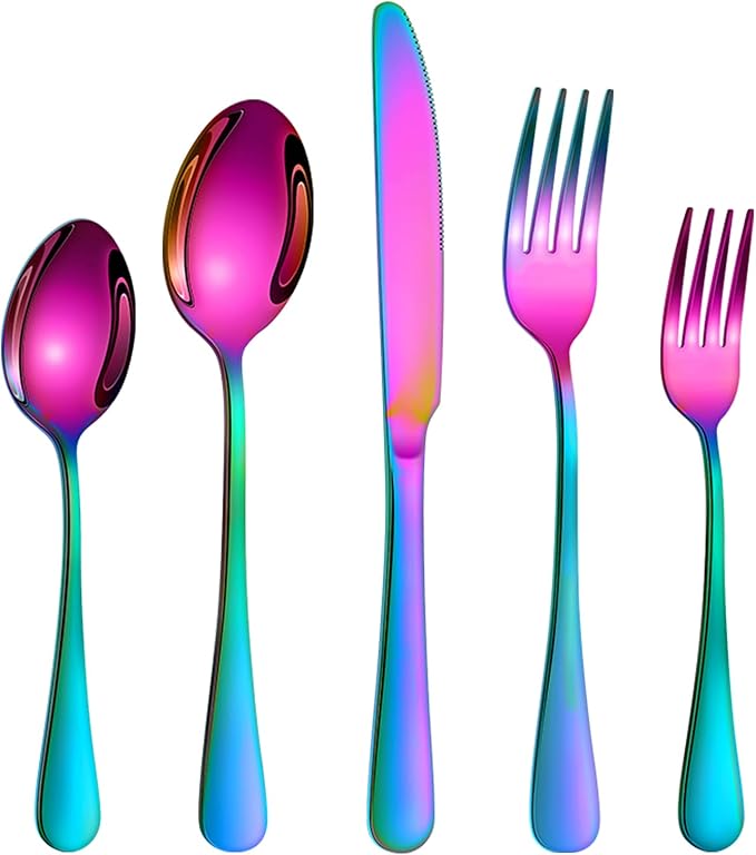 20 Pcs Rainbow Silverware Set for 4, Food Grade Stainless Steel Flatware Set, Eating Utensils Sets Include Fork/Knife/Spoon,Home Kitchen Tableware Set, Reusable Cutlery Set, Dishwasher Safe-Ruum Studio Home