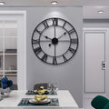 LEIKE Large Wall Clock, 24" Completely Silent, Non Ticking, Battery-Operated,Rustic Round Modern Metal Wall Clock Decor for Living Room, Bedroom and Kitchen, (60cm, Black-Roman Number)-Ruum Studio Home