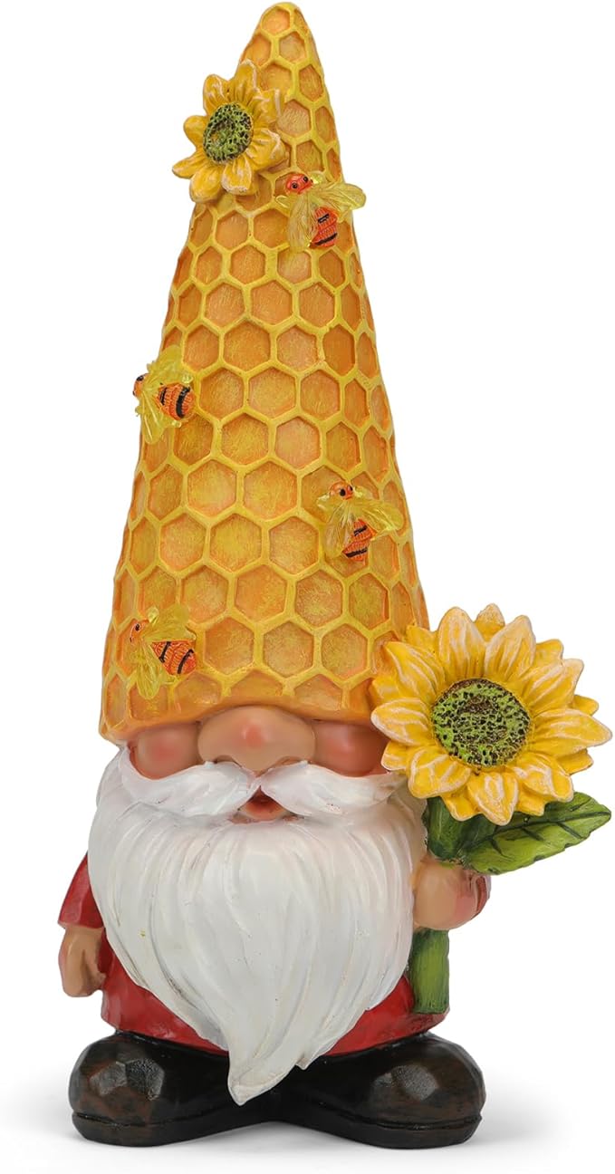 Solar Gnome Garden Decor Outdoor Statue - Gnome Sunflower LED Waterproof Sculptures Lights, Gnome Pond/Yard Statues Outside Decoration, Home, Lawn, Patio, Resin Animal Ornament, Women/Gardening Gift-Ruum Studio Home