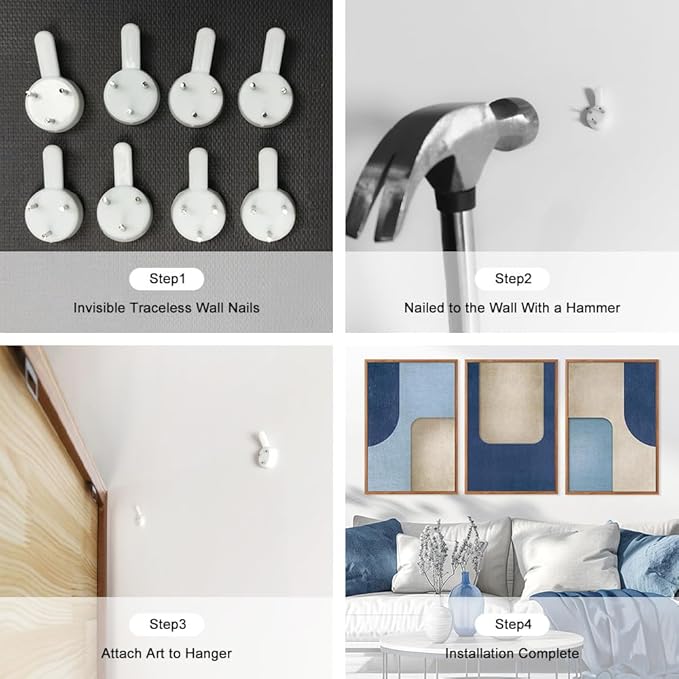 KAIRNE Blue Modern Abstract Canvas Wall Art,Neutral Prints Set of 3(16”X24”),Simple Design Wall Decor,Boho Minimalist Paintings,Blue and White Geometry Pictures for Living Room Bedroom Office Decor-Ruum Studio Home