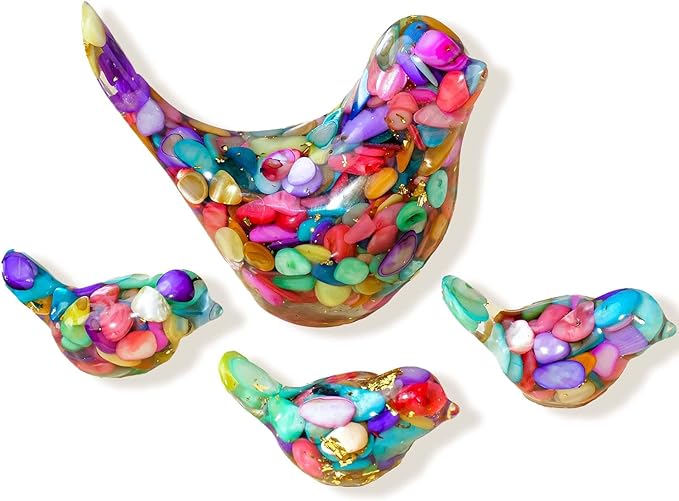 Crystal Bird Figurines, Resin Animal Statues, Miniature Decorative Gravel Birds, Home Decor (4PCS-Colorful)-Ruum Studio Home