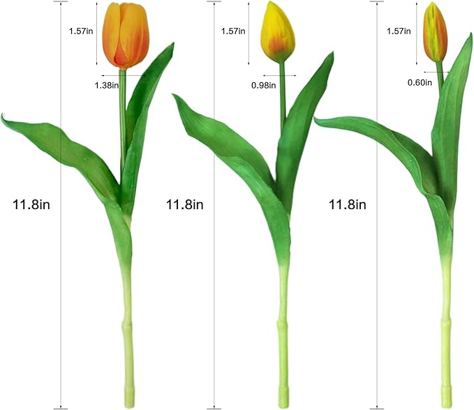 15pcs Artificial Tulips Flowers, Fake Tulips Real Touch, Faux Latex Bouquets, for Party Wedding Home Room Decoration (Orange)-Ruum Studio Home