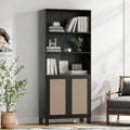 Tall Bookshelf, 5-Tier Book Shelf with 2 Rattan Doors, Freestanding Bookcase Display Shelves with Large Storage, Book Case for Living Room, Office, Study, Bedroom, 70.9 Inch-Ruum Studio Home