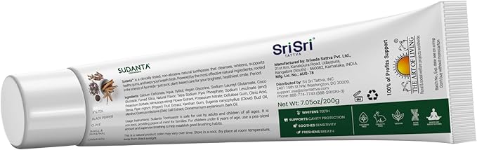 Sri Sri Tattva Sudanta Herbal Toothpaste for Oral Care Protection - Fluoride Free Ayurvedic Toothpaste to Strengthen Teeth and Gums Without Causing Sensitivity - All Natural (200g) Pack of 2-Ruum Studio Home