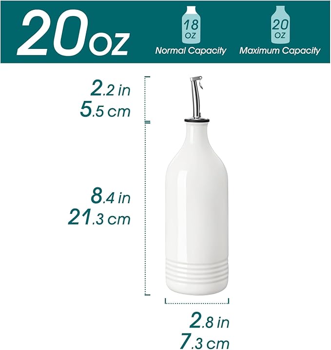 vancasso 20 Oz Ceramic Olive Oil Dispenser Bottle, Bottle Dispenser with Spout and Funnel for Kitchen,Suitable for Oil, Vinegar, Coffee Syrups & Other Liquids, White-Ruum Studio Home