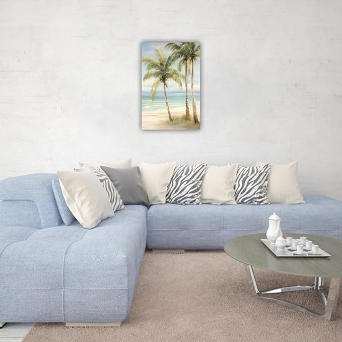 LURENCZH Tropical Beach Canvas Wall Art Seaside Palm Tree Picture Wall Decor Ocean Scenery Painting Prints for Bathroom Decor Framed(Beach-3,24.00" x 36.00")-Ruum Studio Home