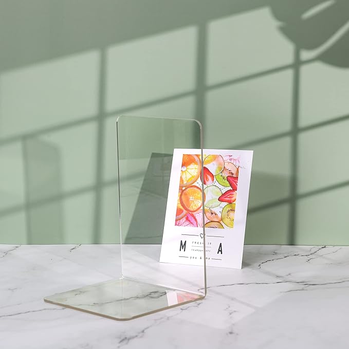 Lulonpon 4 Pieces Book Ends, Bookends, Books End for Shelves, Books End for Heavy Books, Clear Bookends, Acrylic Book Ends for School, Library,Desktop Organizer and Book Shelves-Ruum Studio Home