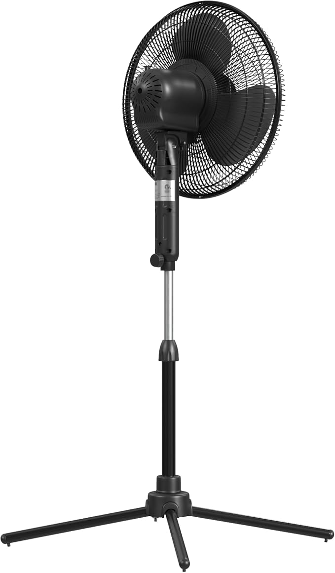 EZ-CHILL 16” Oscillating Pedestal Fan, 3-speed Options, 90-Degree Oscillating Head, Adjustable Height and Tilt, Powerful Air Flow, Black, MTFS-16B-BLK-Ruum Studio Home