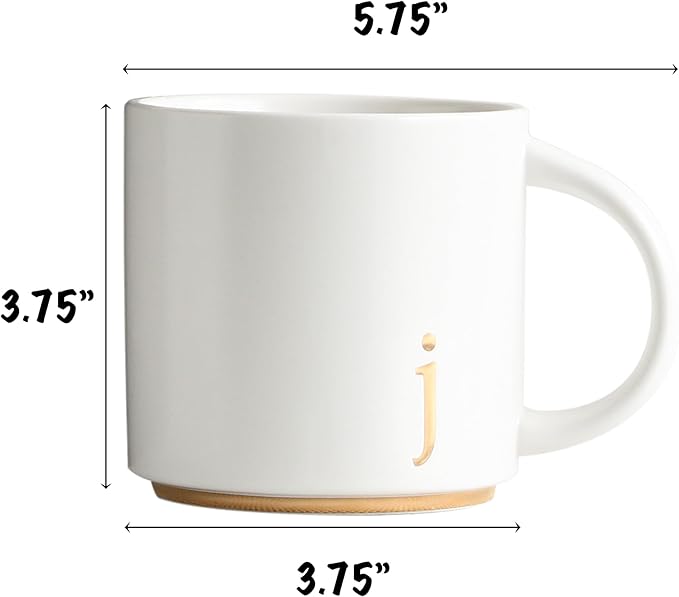 COLLECTIVE HOME - Monogram Ceramic Mugs, 15 oz Golden Initial Coffee Cups, Elegant Alphabet Tea Mugs, Elegant Personalized Mug with Gift Box, Luxurious Cups for Office and Home (j)-Ruum Studio Home