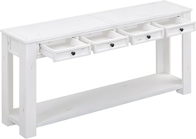 White Console Table,Solid Wood Sofa Table with 4 Drawers Hallway Table for Storage Entry Foyer Behind Couch Table,Fully Assembled (63" White)-Ruum Studio Home