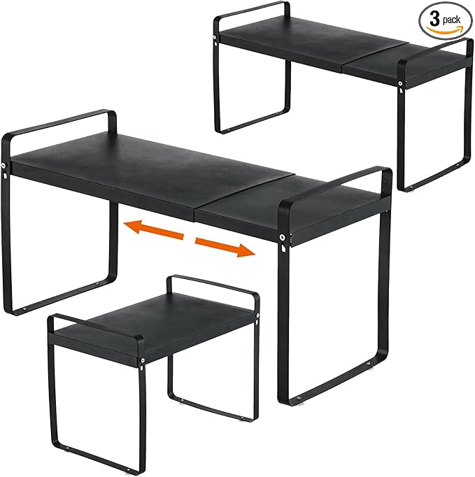Aertiavty 3 Pack Expandable Cabinet Shelf Organizer Kitchen Shelf Riser Stackable Pantry Shelves Kitchen Organizers and Storage Metal Spice Rack Countertop Organizer Cupboard Adjustable Shelfs-Ruum Studio Home