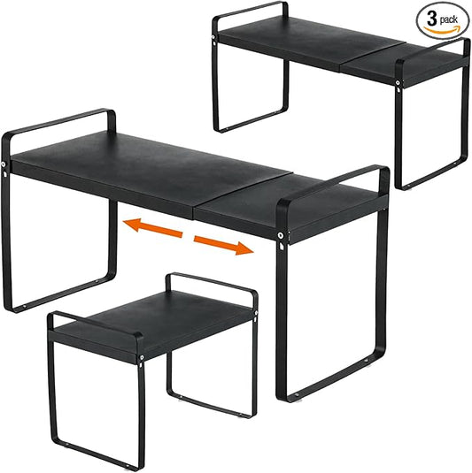 Aertiavty 3 Pack Expandable Cabinet Shelf Organizer Kitchen Shelf Riser Stackable Pantry Shelves Kitchen Organizers and Storage Metal Spice Rack Countertop Organizer Cupboard Adjustable Shelfs-Ruum Studio Home