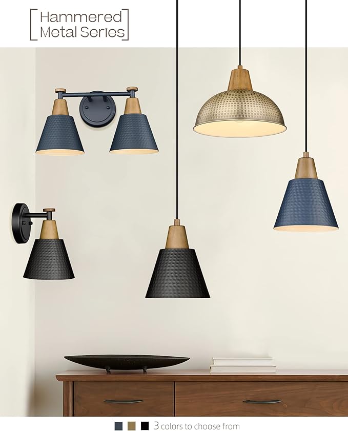FEMILA Wall Sconces Set of 2, 1-Light Matte Black Bathroom Light Fixtures, Modern Single Vanity Light Wall Lamp with Hammered Metal Shade, 4FG59B-2 BK-Ruum Studio Home