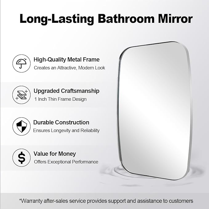 ANDY STAR Chrome Bathroom Mirror, 28x36 Inch Stainless Steel Metal Frame Oblong Bathroom Mirror for Vanity, 1’’ Deep Wall Mounted Vertically/Horizontal-Ruum Studio Home