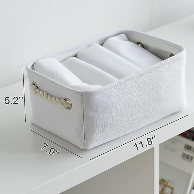 TheWarmHome Storage Basket for Organizing - Small 6 Pack 11.8x7.8x5.2 inch Gifts for Empty with Rope, Fabric Storage Cubes for Decorative Cloth Dog Livehome (White)-Ruum Studio Home