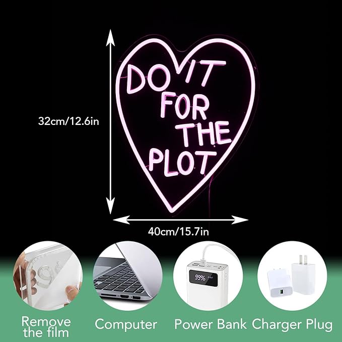 Do It For The Plot Neon Sign Dimmable Pink Words Neon Light for Wall Decor USB Led Heart Neon Light Sign for Bedroom Living Room Wedding Party Bar Neon Sign-Ruum Studio Home