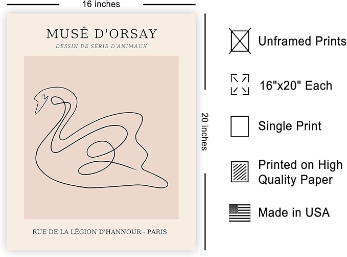 Poster Master Vintage Poster - Retro One Line Swan Drawing Print - Swan Art - Bird Art - Minimal Gift for Her, Animal Lover - Abstract Decor for Home, Office, Bedroom - 16x20 UNFRAMED Wall Art-Ruum Studio Home