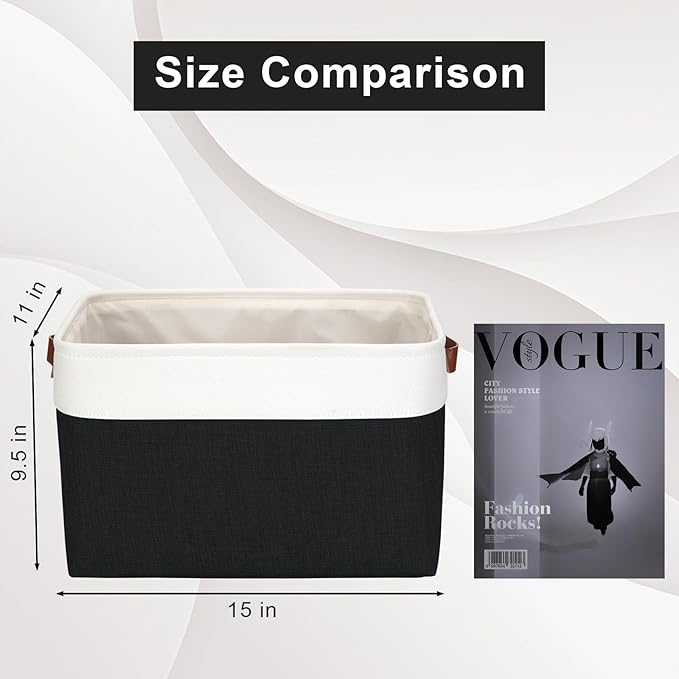Storage Bins Large Fabric Storage Baskets for Shelves 3 Pack, Decorative Linen Closet Baskets with Handles for Organizing, Shelf, Clothes, Home, Office, 15x11x9.5Inches (Black&White)-Ruum Studio Home