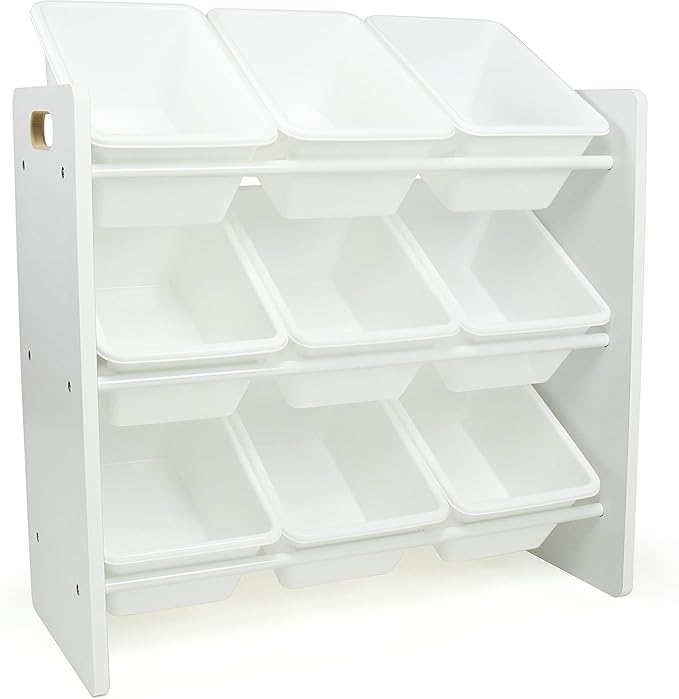 Humble Crew 9-Bin Toy Organizer – Cambridge White Plastic Bins, 3-Tier Storage Solution for Kids' Playrooms and Nurseries-Ruum Studio Home