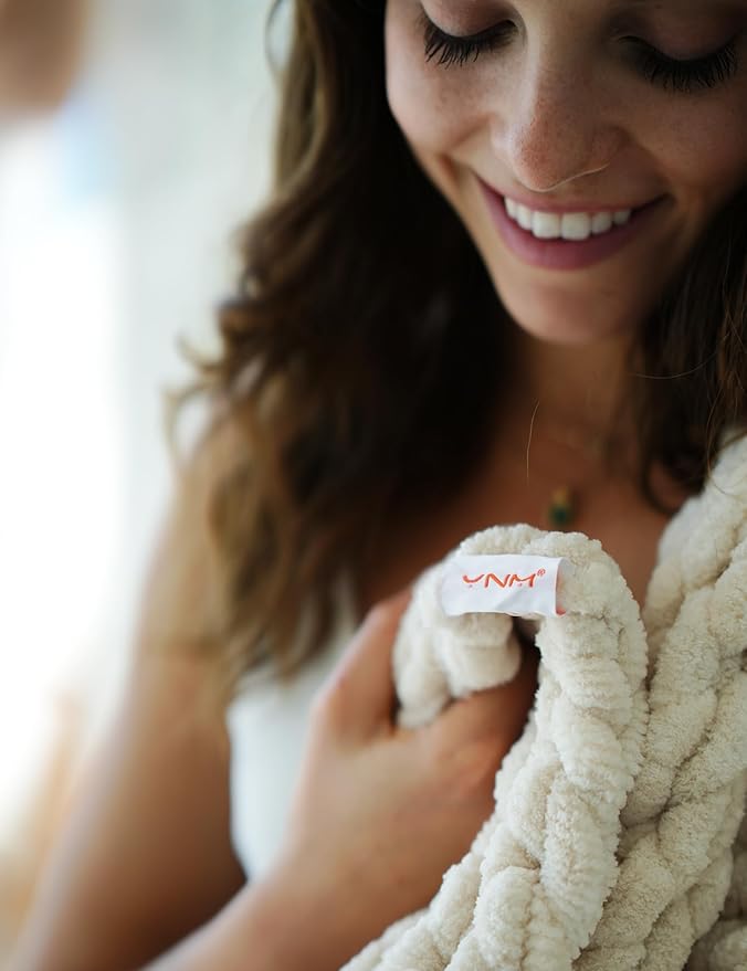 YnM Chunky Throw Blanket, Hand Knitted with Chenille Yarn, Skin Friendly, Ventilated and Breathable, Machine Washable, Home Décor Piece for Couch, Sofa and Bed (Butter Cream, 60x80 Inch)-Ruum Studio Home