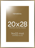 Homeforia Picture 20x28 Bronze Frame, High End Metal 20 x 28 Brass Poster Frames with Mat 14 x 22 for Photo, 20x28 Frame Matted to 14x22 Print, 28x20 Hanging Frames, Tempered Glass, Wall Kit, Set of 1-Ruum Studio Home