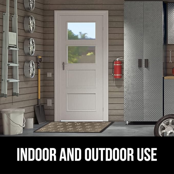 GORILLA GRIP 100% Waterproof All-Season WeatherMax Doormat, 47x35, US Designed Natural Rubber, Stain and Fade Resistant, Low Profile Indoor Outdoor Door Mats, Easy Clean Patio Mat, Tan Pawprints-Ruum Studio Home