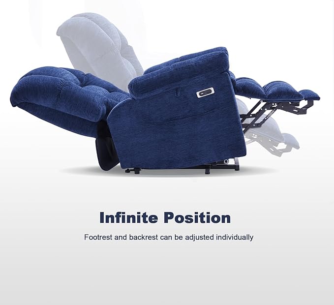 Triple Motor Power Lift Recliner Chair with Massage and Dual Heat for Elderly People, Zero Gravity Lay Flat Recliner Infinite Position, USB Ports（Navy Blue）-Ruum Studio Home