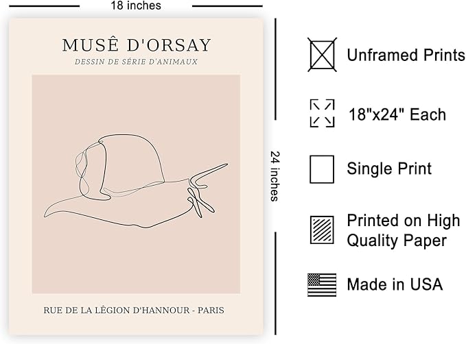 Poster Master Vintage Poster - Retro One Line Snail Drawing Print - Snail Line Art - Minimal Gift for Men, Women, Animal Lover - Abstract Wall Decor for Home, Office, 18x24 Unframed Wall Art-Ruum Studio Home