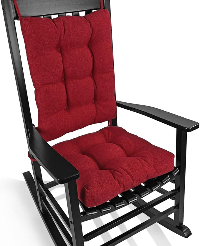 BUYUE Chair Cushion Set for Rocking Chair, Back Pillow & Seat Cushion with Ties, Original Woven Fabric Non-Slip Chair Pads for Elderly Sitting, Red-Ruum Studio Home